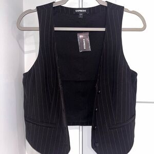 Express Women's Black Striped Vest